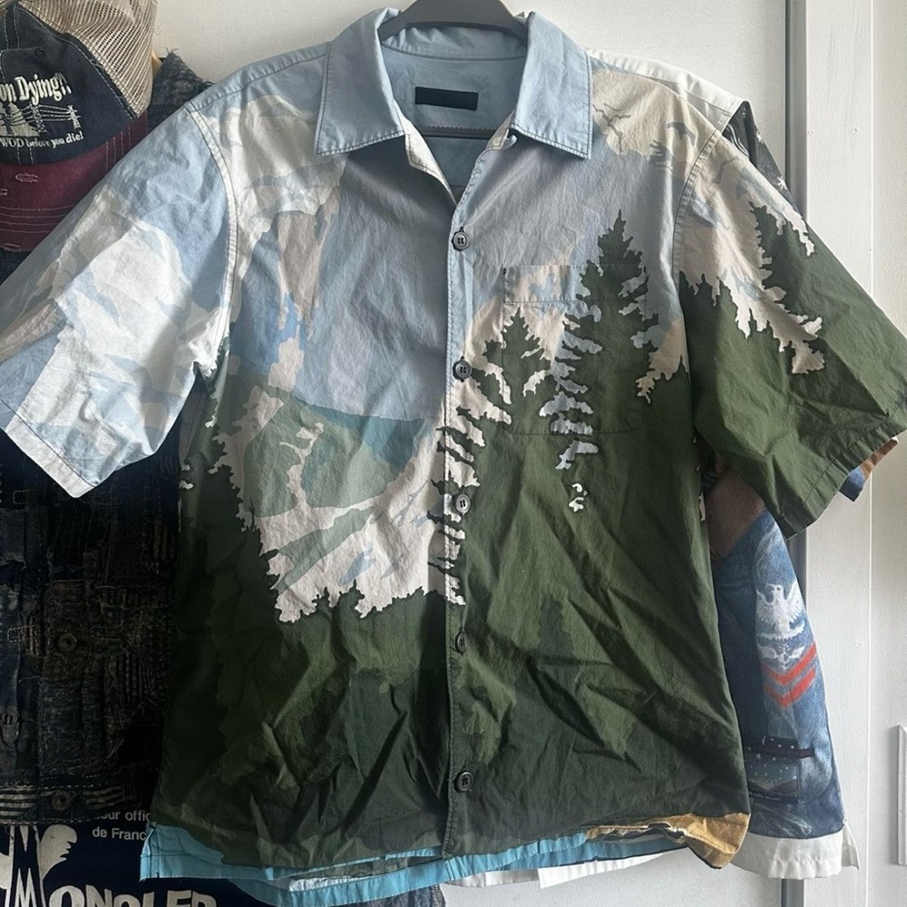 PRADA SS17 Landscape Print Camp Collar Shirt
